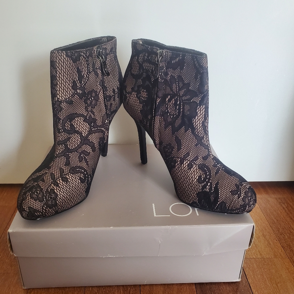 LOFT Black and Cream Heeled Boots